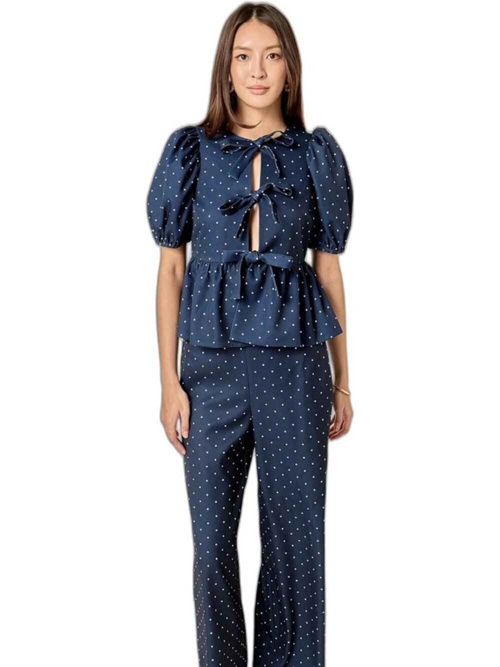 English Factory Women's Polka Dot Puff Sleeve Top